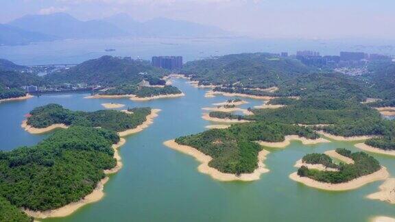 鸟瞰香港大榄涌水塘景观