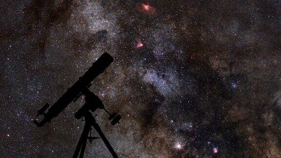 星空下的望远镜剪影