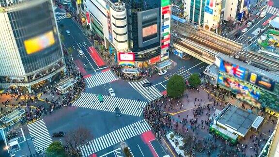 4k日本东京涉谷路口鸟瞰图