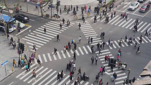 十字路口的延时鸟瞰图上海中国