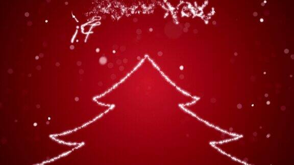 圣诞祝福语英语德语法语西班牙语意大利语葡萄牙语多语言与复制标志类型空间在圣诞树上的雪红色背景动画节日贺卡背景4k