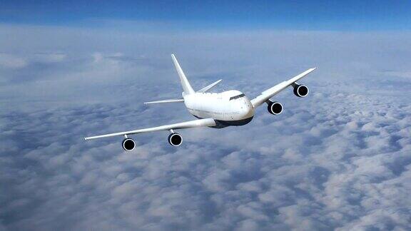 飞机在云层上飞行商用飞机在飞行正面视图