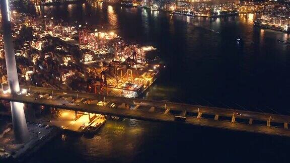 无人机拍摄的昂船洲大桥及青沙公路夜景