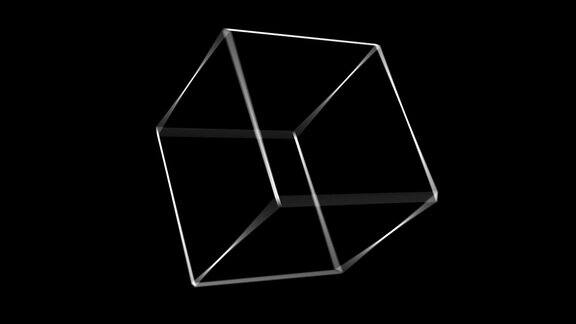 在黑色背景上以不同角度旋转的透明立方体