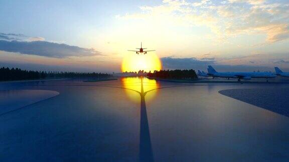 飞机朝着太阳起飞动画