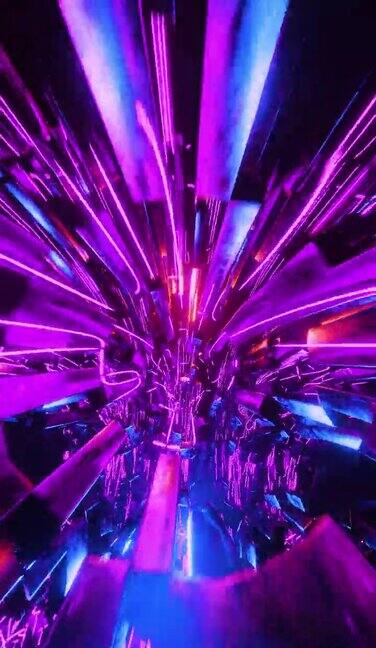 穿过一个有紫色霓虹灯的圆形隧道垂直循环视频