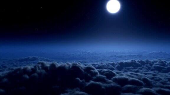在夜晚飞过云层
