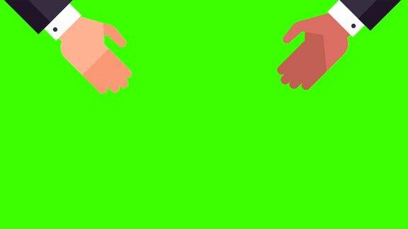 两个商人握手三个动画选项绿色背景