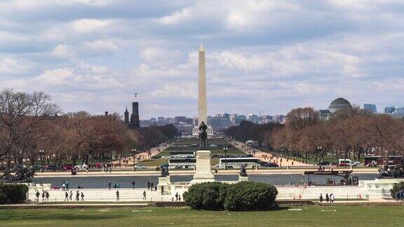 4K时间推移的华盛顿纪念碑在国家广场反射池和林肯纪念堂从美国首都华盛顿美国建筑和吸引力概念