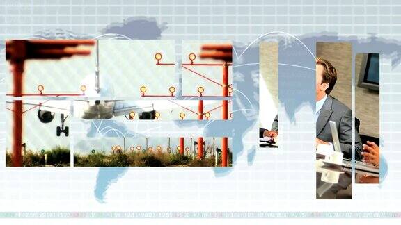 蒙太奇商务人士旅游和技术