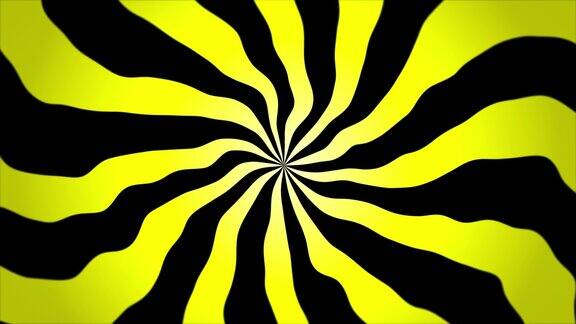 黄色和黑色螺旋背景抽象动画背景螺旋与湍流黄色背景催眠动画背景