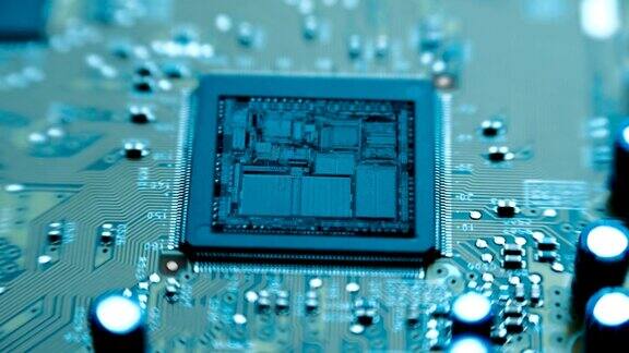 微芯片芯片处理器内部结构的闪光