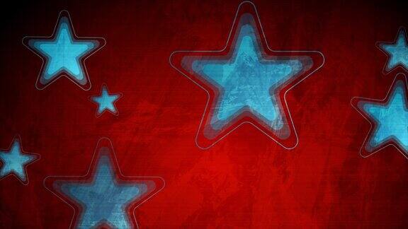 明亮的蓝色星星在红色抽象垃圾背景运动设计