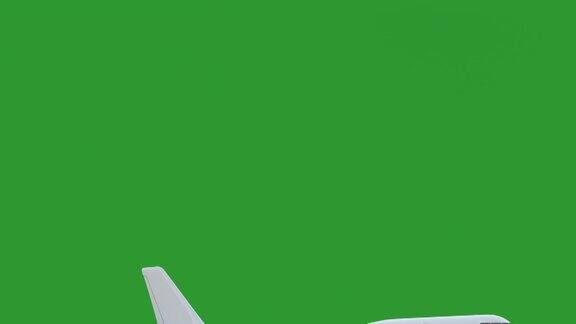 4k分辨率的视频:白色喷气机乘客飞机不同的飞行在绿色屏幕的色度键