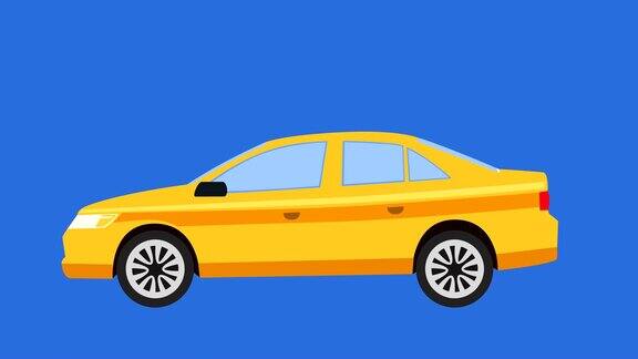 卡通孤立黄色汽车平动画侧视图