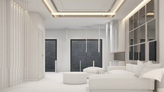 现代白色生活区与家具联排别墅3d渲染