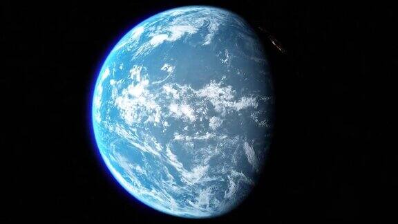 蓝色行星地球在太空中旋转缩放视图动画4k