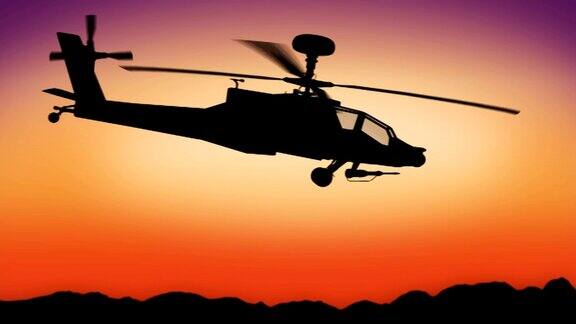 阿帕奇直升机在日落时经过