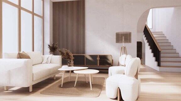 客厅空沙发扶手椅日式风格三维渲染