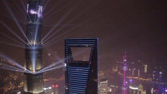 夜景上海市区鸟瞰图中国