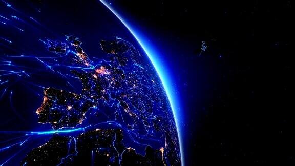 卫星向地球发送信号世界连接欧洲蓝色的