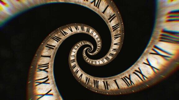 旋转的螺旋钟的罗马数字抽象无缝动画