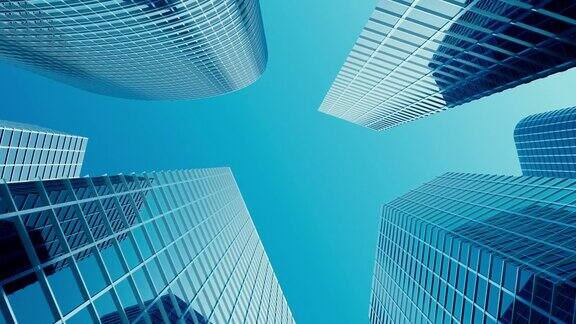 摩天楼采用蓝色玻璃高层建筑摩天楼商业理念成功的工业建筑三维动画