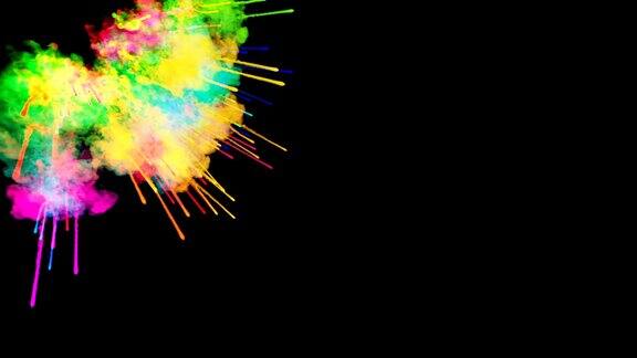 爆炸的火药孤立在黑色背景3d动画的粒子作为彩色的背景或覆盖效果迸发出彩虹般的色彩粉饼呈现出明亮如胡里节41