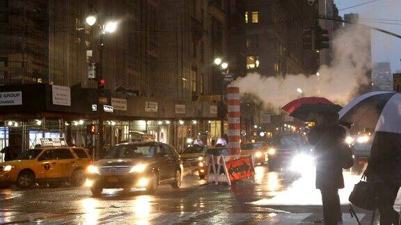 纽约市下雨的街景