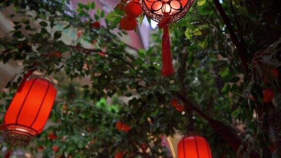 红色中国灯笼的慢镜头特写农历新年中国新年概念