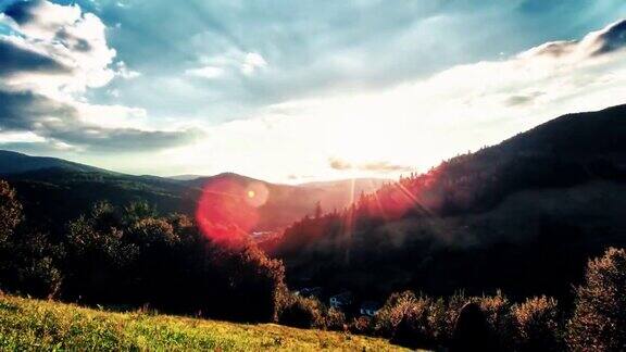 HDR山地景观和日落天空