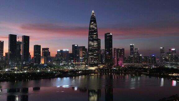 中国深圳日落美景的航拍画面