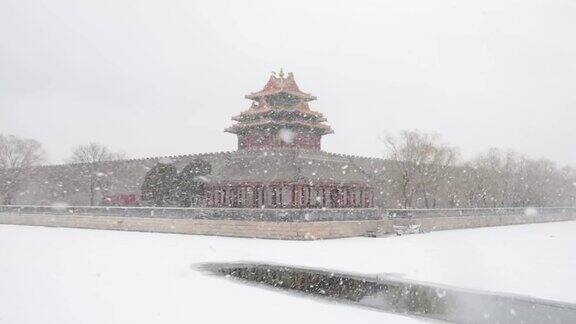 被雪封住的北京紫禁城角楼