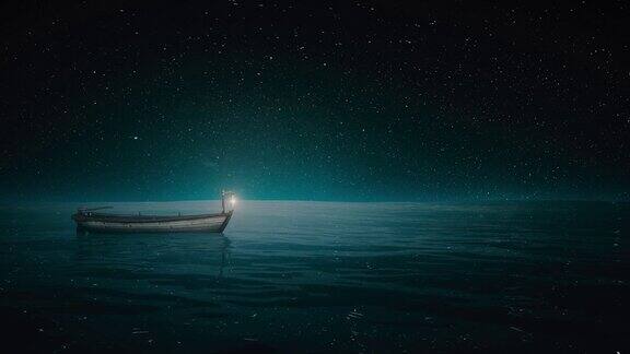 孤独的小船漂浮在大海上
