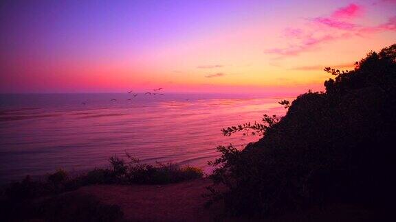 摇摇充满活力的日落悬崖边的海洋马里布海岸
