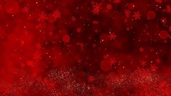 红色的五彩纸屑、雪花和散景灯点缀在红色的圣诞背景上