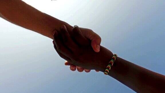 两个多元文化人种的平等握手