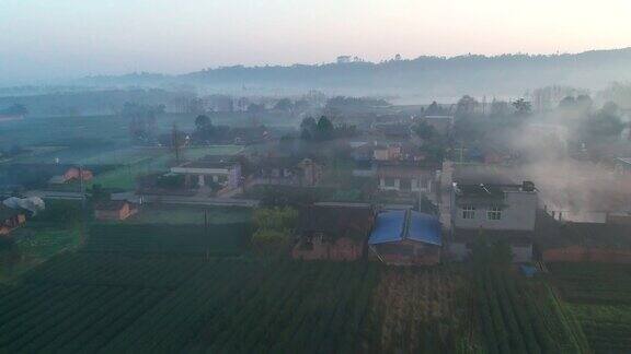 黎明时分的四川乡村景观