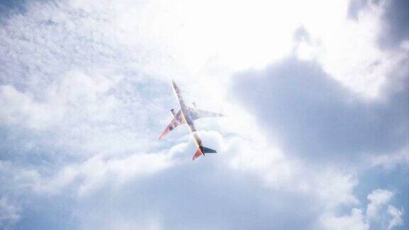 飞机在云中飞行时光流逝