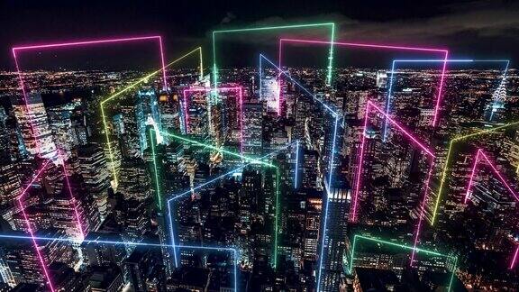 智慧城市与元宇宙概念曼哈顿的夜晚