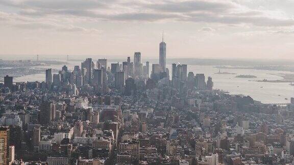 PAN鸟瞰图曼哈顿市中心在阳光纽约市