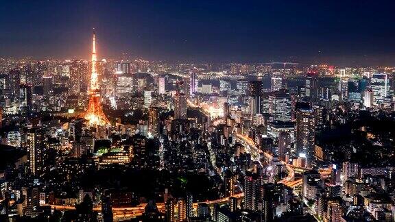 时间推移东京塔和黄昏的城市景观