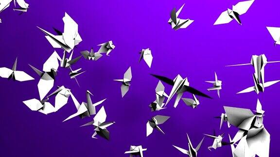 紫色背景上的折纸鹤