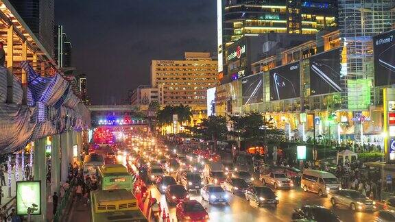 黄昏俯瞰高层建筑的城市商业区全景(泰国曼谷)