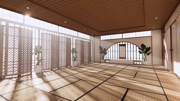 日本风格的房间设计宽敞色调自然明亮三维渲染