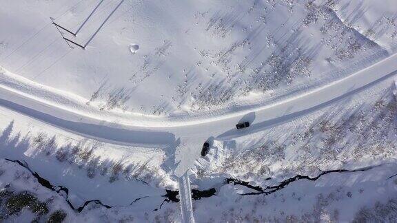 罗浮敦群岛冬季公路鸟瞰图