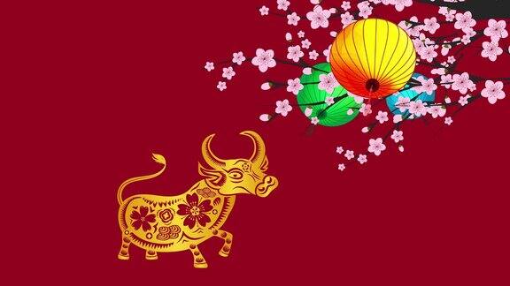 2021年春节的牛年设计以红色为背景用于贺卡、传单、请柬