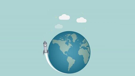 发射太空火箭飞船的动画地球卡通