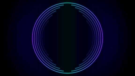 明亮的霓虹灯圆形线条技术视频动画