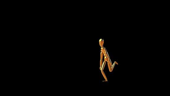 有趣的金色人体模型跳舞无缝循环阿尔法频道